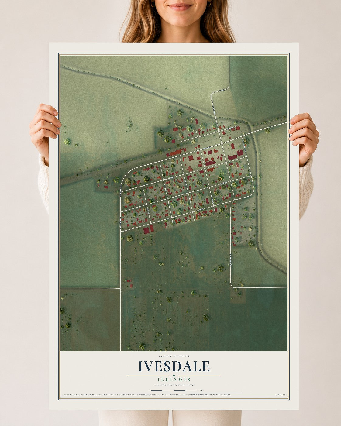 Map of Ivesdale, Illinois, 24 x 36 inch unframed archival matte print