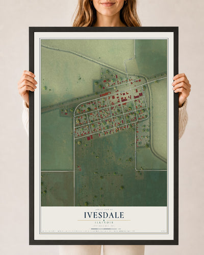 Map of Ivesdale, Illinois, 24 x 36 inch print in a black wood frame