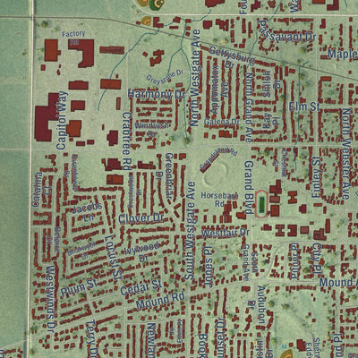 Second close-up of the map of Jacksonville, Illinois print showing more streets and buildings