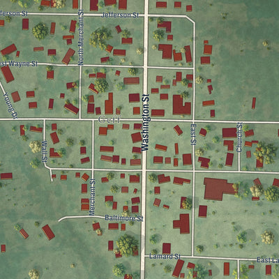Close-up of the map of Jeffersonville, Illinois print showing street and building detail