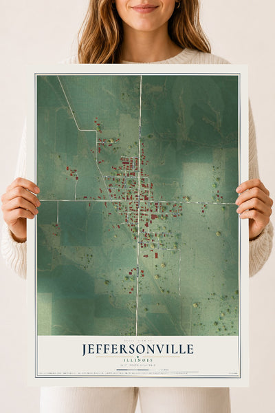 Map of Jeffersonville, Illinois, 18 x 24 inch unframed archival matte print