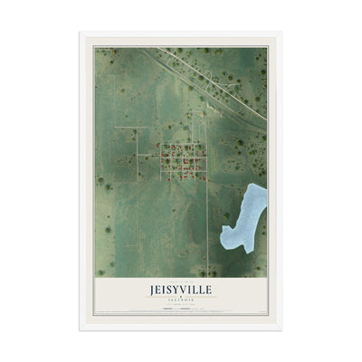 Map of Jeisyville, Illinois, 12 x 18 inch print in a white wood frame