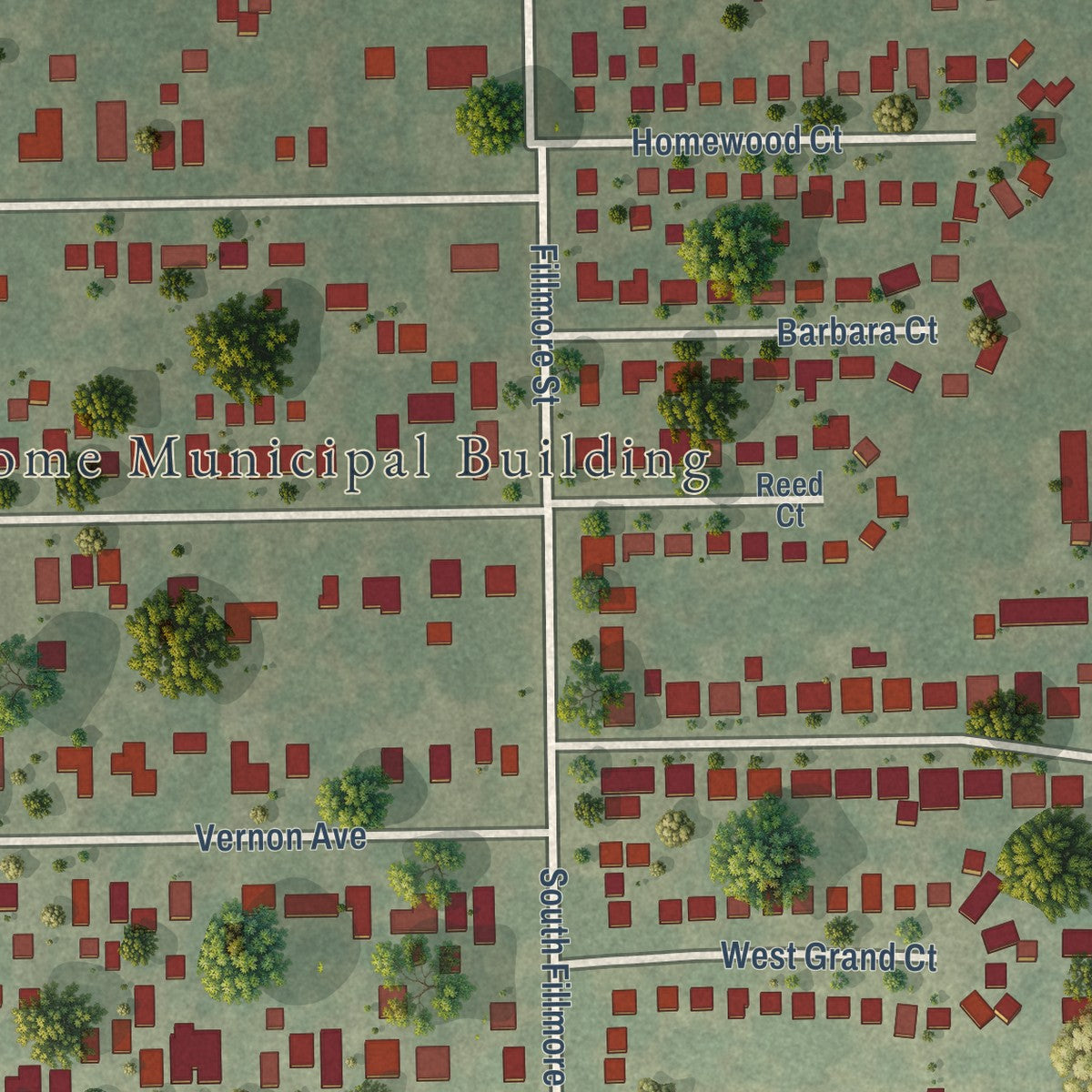 Close-up of the map of Jerome, Illinois print showing street and building detail