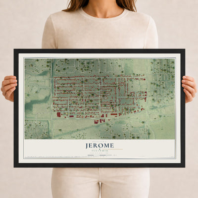 Map of Jerome, Illinois, 12 x 18 inch print in a black wood frame