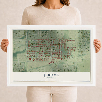 Map of Jerome, Illinois, 12 x 18 inch print in a white wood frame