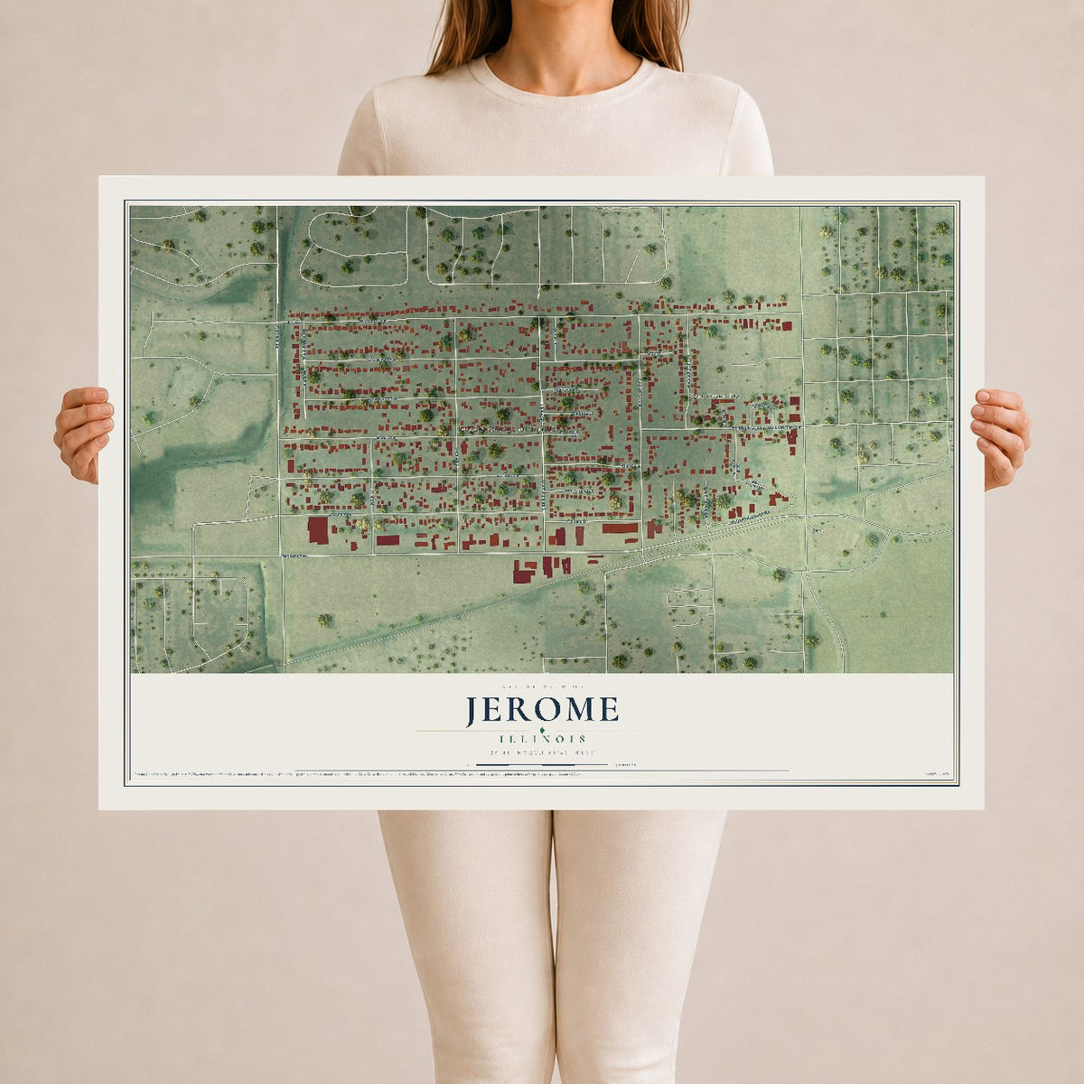 Map of Jerome, Illinois, 24 x 36 inch unframed archival matte print