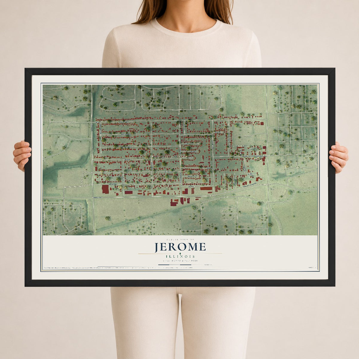 Map of Jerome, Illinois, 24 x 36 inch print in a black wood frame