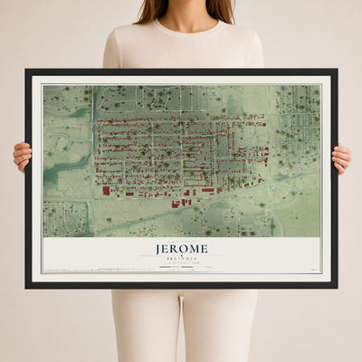 Map of Jerome, Illinois, 24 x 36 inch print in a black wood frame