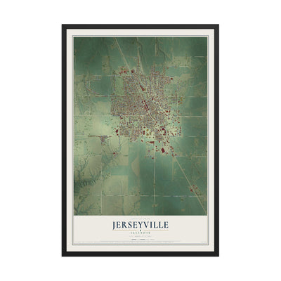 Map of Jerseyville, Illinois, 12 x 18 inch print in a black wood frame