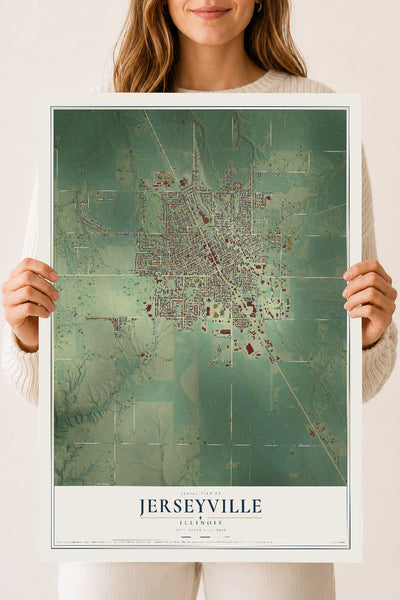 Map of Jerseyville, Illinois, 18 x 24 inch unframed archival matte print