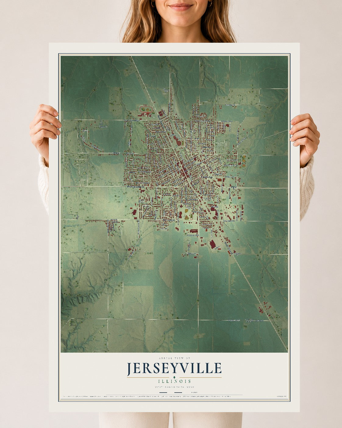 Map of Jerseyville, Illinois, 24 x 36 inch unframed archival matte print