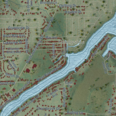 Second close-up of the map of Johnsburg, Illinois print showing more streets and buildings