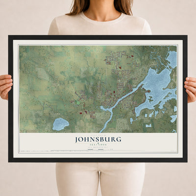 Map of Johnsburg, Illinois, 18 x 24 inch print in a black wood frame