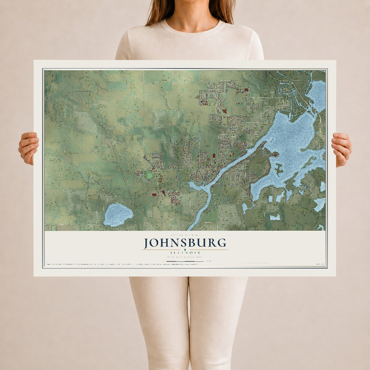 Map of Johnsburg, Illinois, 24 x 36 inch unframed archival matte print