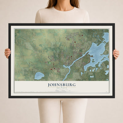 Map of Johnsburg, Illinois, 24 x 36 inch print in a black wood frame