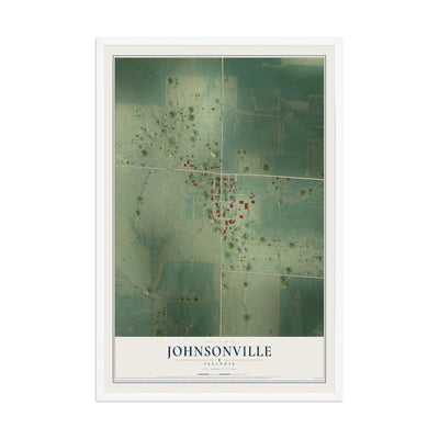 Map of Johnsonville, Illinois, 12 x 18 inch print in a white wood frame