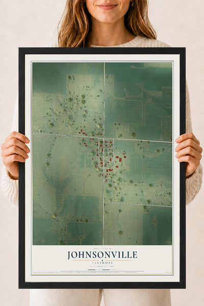 Map of Johnsonville, Illinois, 18 x 24 inch print in a black wood frame
