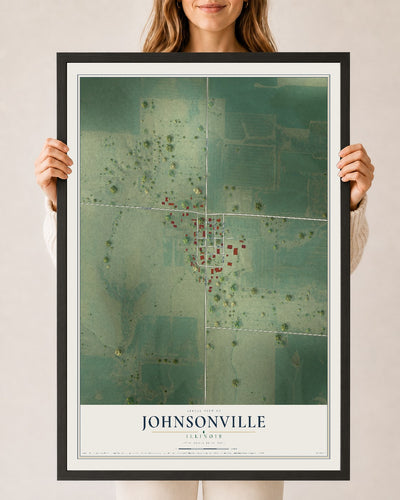 Map of Johnsonville, Illinois, 24 x 36 inch print in a black wood frame