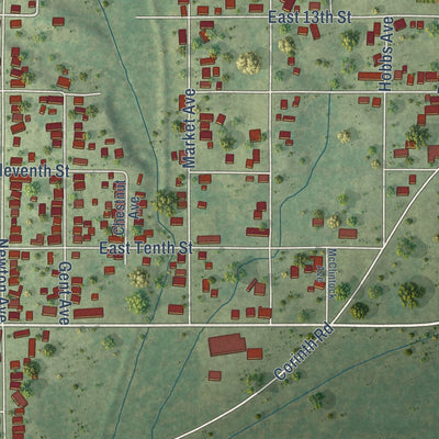 Second close-up of the map of Johnston City, Illinois print showing more streets and buildings