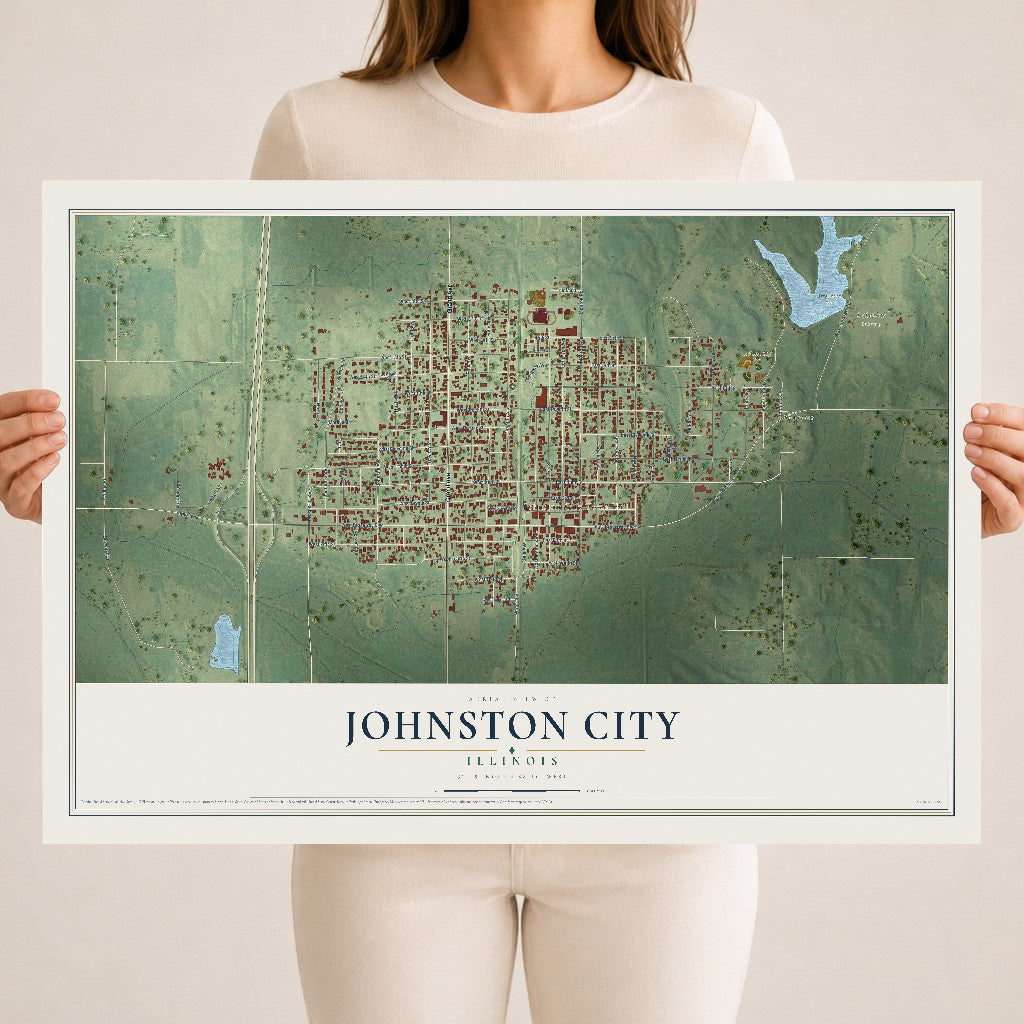 Map of Johnston City, Illinois, 18 x 24 inch unframed archival matte print