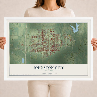 Map of Johnston City, Illinois, 18 x 24 inch print in a white wood frame