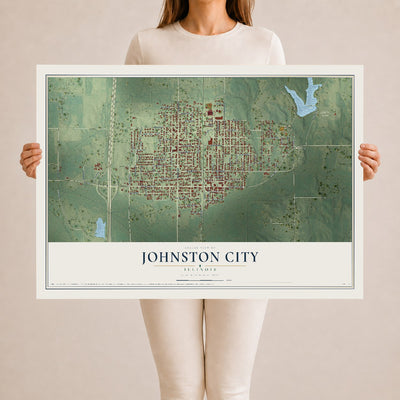 Map of Johnston City, Illinois, 24 x 36 inch unframed archival matte print