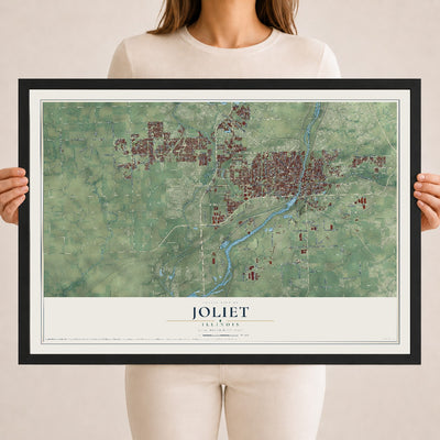 Map of Joliet, Illinois, 18 x 24 inch print in a black wood frame