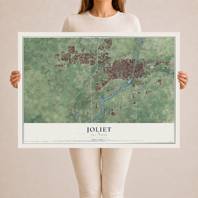 Map of Joliet, Illinois, 24 x 36 inch unframed archival matte print