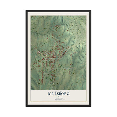 Map of Jonesboro, Illinois, 12 x 18 inch print in a black wood frame
