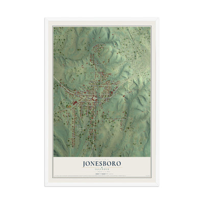Map of Jonesboro, Illinois, 12 x 18 inch print in a white wood frame