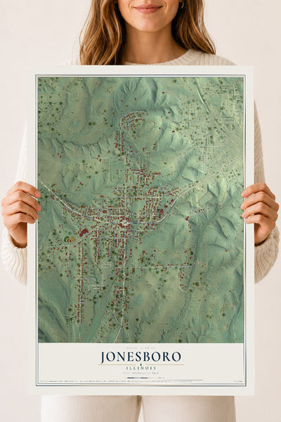 Map of Jonesboro, Illinois, 18 x 24 inch unframed archival matte print