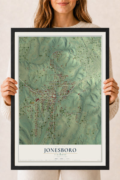 Map of Jonesboro, Illinois, 18 x 24 inch print in a black wood frame