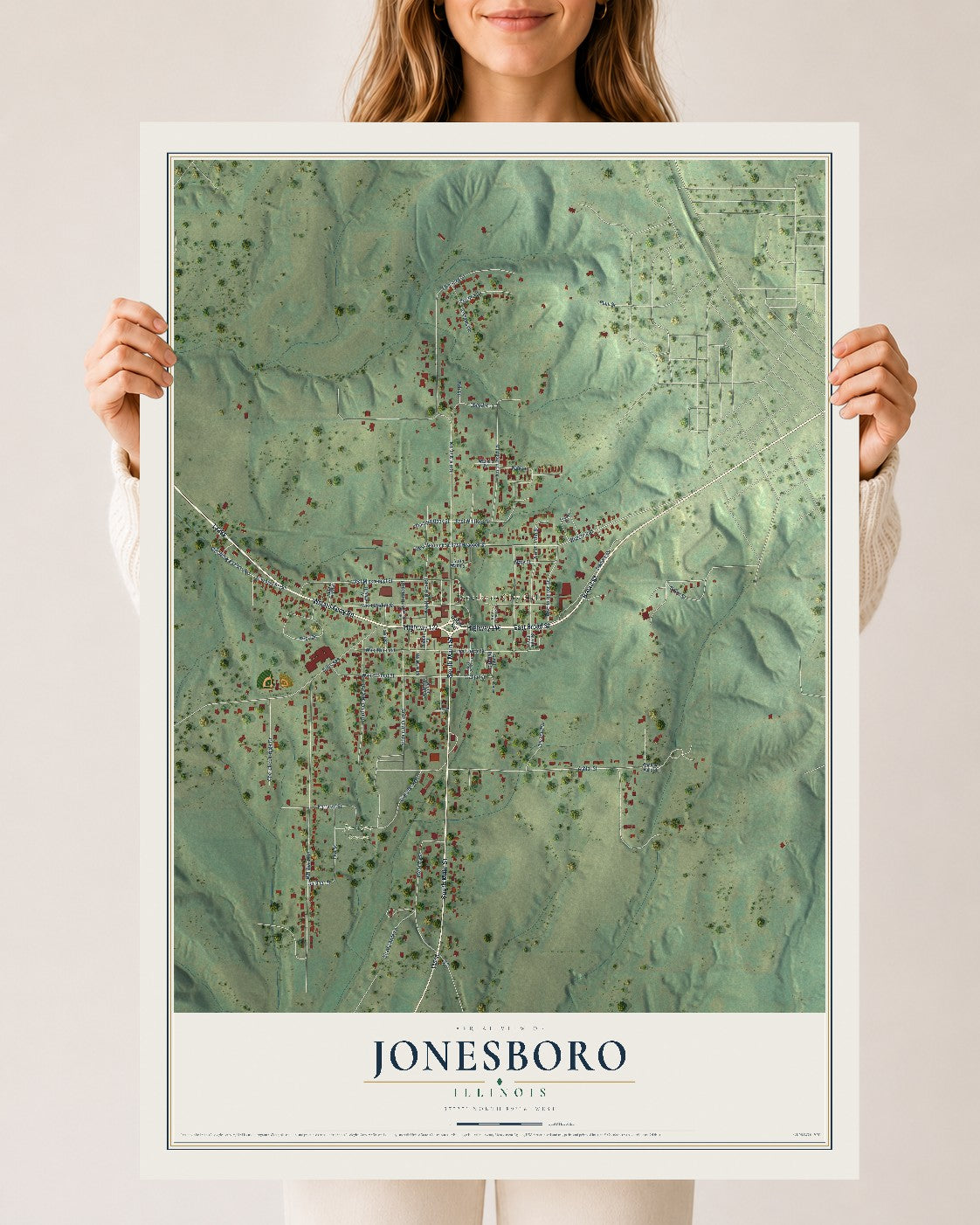Map of Jonesboro, Illinois, 24 x 36 inch unframed archival matte print