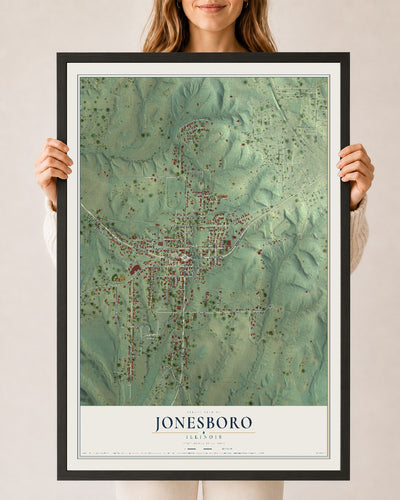 Map of Jonesboro, Illinois, 24 x 36 inch print in a black wood frame