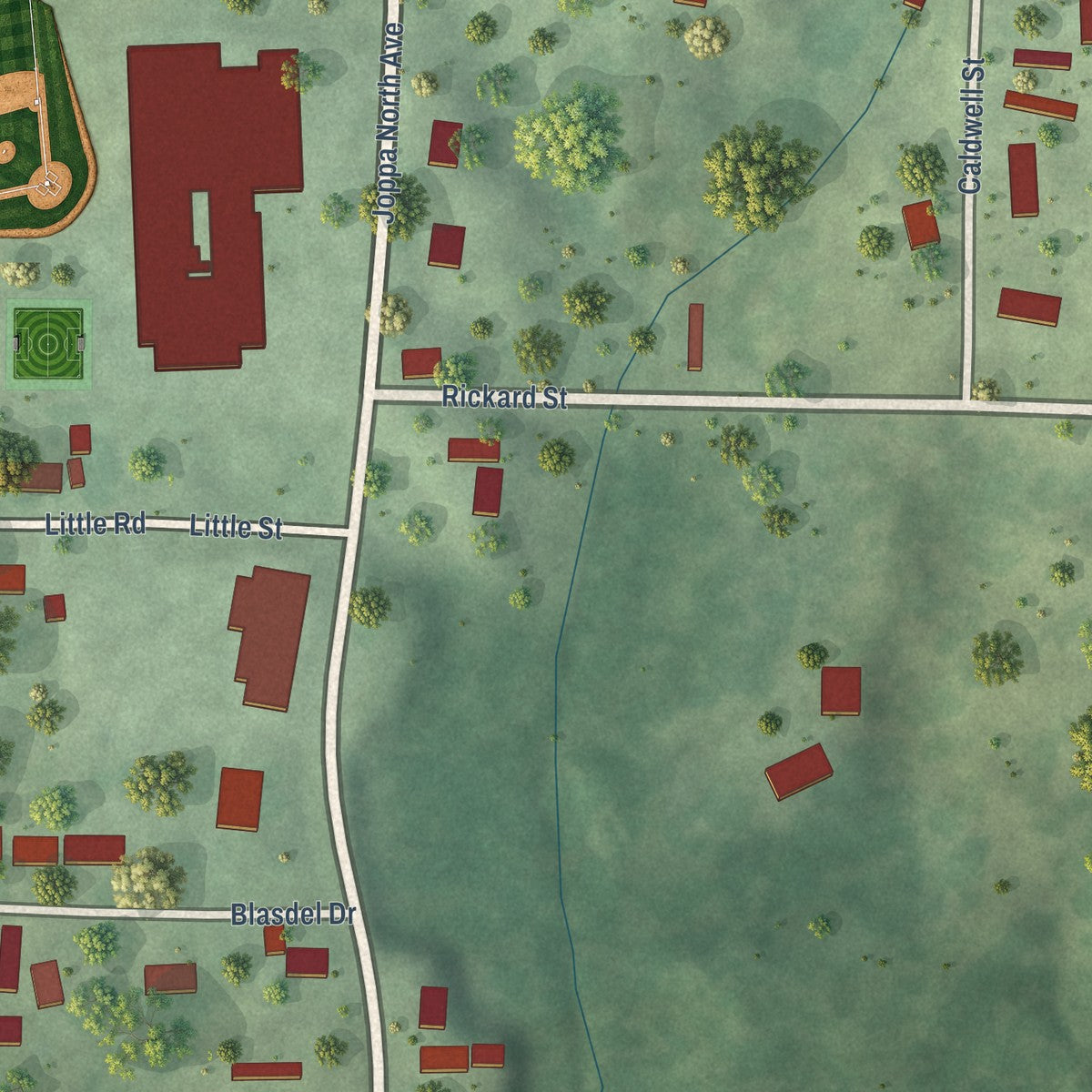 Second close-up of the map of Joppa, Illinois print showing more streets and buildings