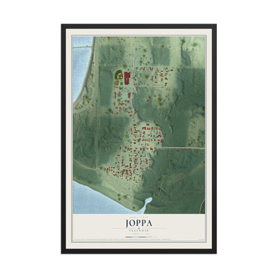 Map of Joppa, Illinois, 12 x 18 inch print in a black wood frame