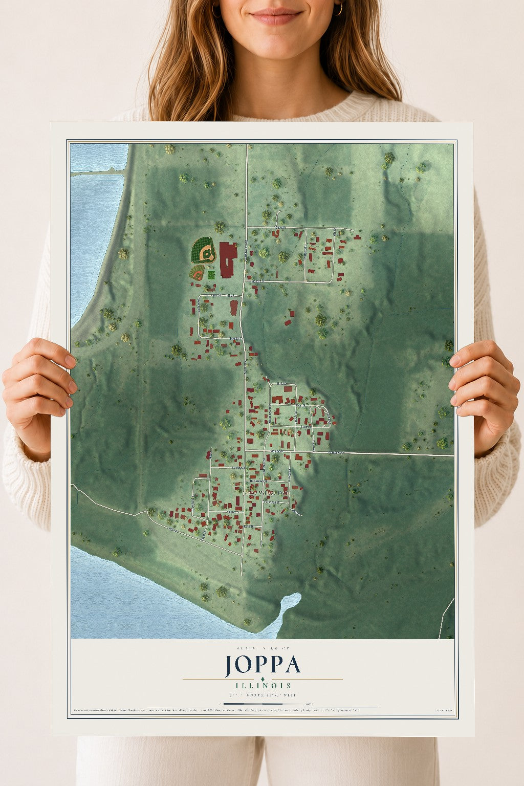 Map of Joppa, Illinois, 18 x 24 inch unframed archival matte print