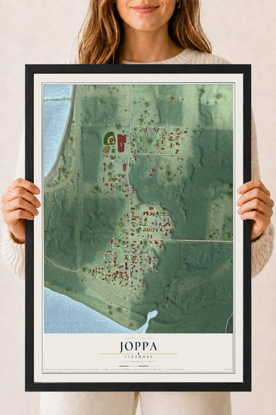 Map of Joppa, Illinois, 18 x 24 inch print in a black wood frame