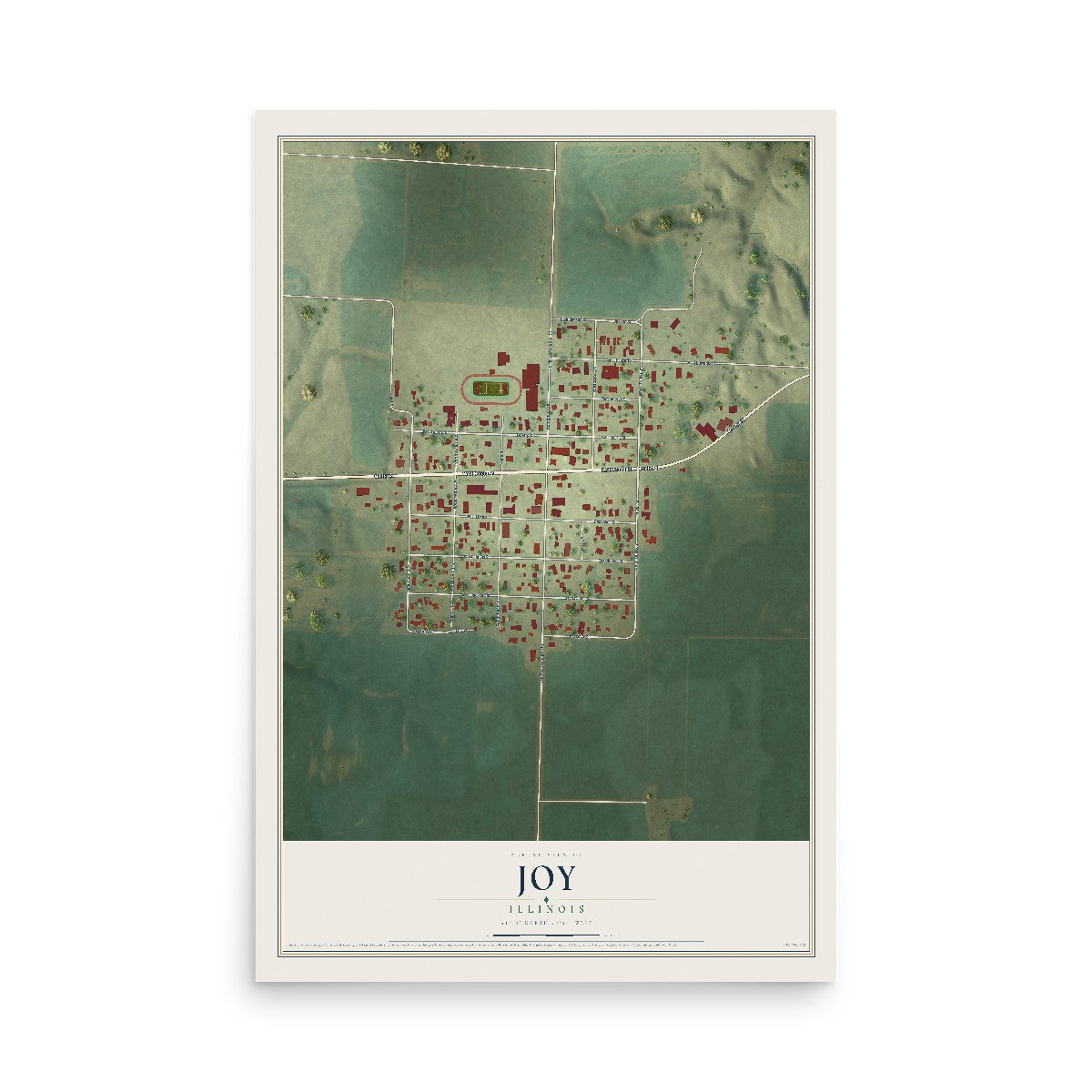 Map of Joy, Illinois, 12 x 18 inch unframed archival matte print
