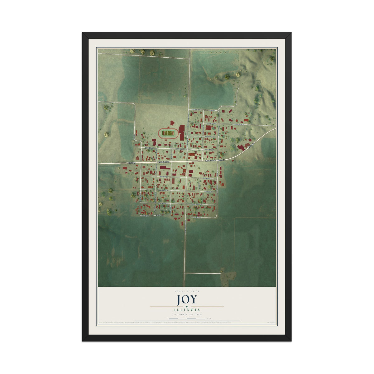 Map of Joy, Illinois, 12 x 18 inch print in a black wood frame