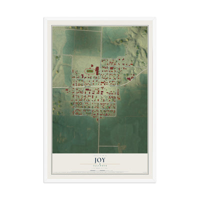 Map of Joy, Illinois, 12 x 18 inch print in a white wood frame
