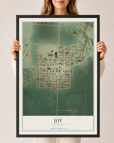 Map of Joy, Illinois, 24 x 36 inch print in a black wood frame
