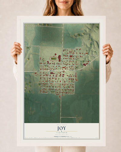 Map of Joy, Illinois, 24 x 36 inch print in a white wood frame