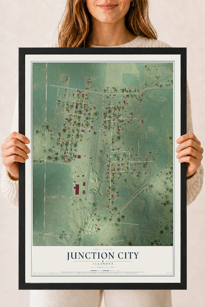 Map of Junction City, Illinois, 18 x 24 inch print in a black wood frame