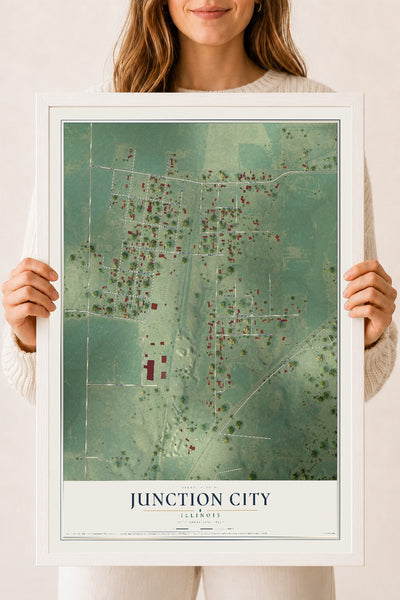 Map of Junction City, Illinois, 18 x 24 inch print in a white wood frame