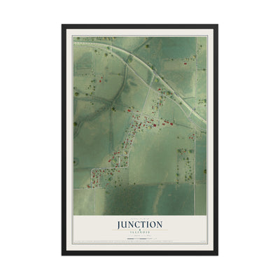 Map of Junction, Illinois, 12 x 18 inch print in a black wood frame