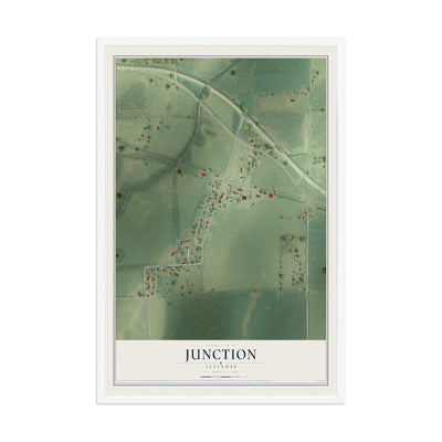 Map of Junction, Illinois, 12 x 18 inch print in a white wood frame
