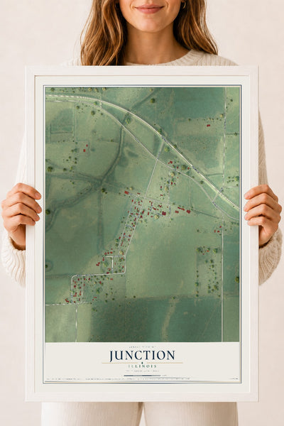 Map of Junction, Illinois, 18 x 24 inch print in a white wood frame