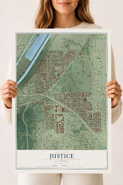 Map of Justice, Illinois, 18 x 24 inch unframed archival matte print