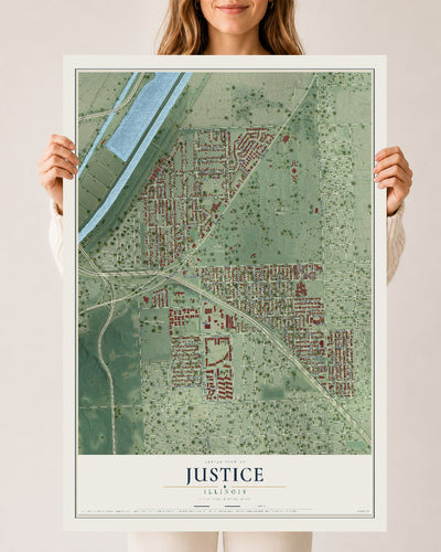 Map of Justice, Illinois, 24 x 36 inch unframed archival matte print